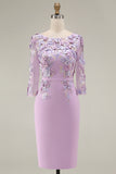 Dusty Rose Midi Bodycon Floral Mother of the Bride Dress with Sleeves