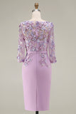 Dusty Rose Midi Bodycon Floral Mother of the Bride Dress with Sleeves