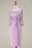 Dusty Rose Midi Bodycon Floral Mother of the Bride Dress with Sleeves