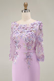 Dusty Rose Midi Bodycon Floral Mother of the Bride Dress with Sleeves