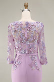 Dusty Rose Midi Bodycon Floral Mother of the Bride Dress with Sleeves