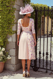 Midi Dusty Rose Bateau Neck Mother of the Bride Dress with Sleeves