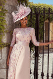 Midi Dusty Rose Bateau Neck Mother of the Bride Dress with Sleeves