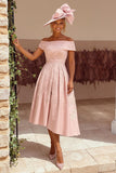Floral Midi Dusty Rose A Line Off the Shoulder Mother of the Bride Dress