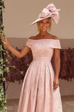Floral Midi Dusty Rose A Line Off the Shoulder Mother of the Bride Dress