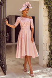 Floral Dusty Rose Midi One Shoulder Mother of the Bride Dress with Appliques
