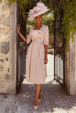 Floral Dusty Rose Midi Half Sleeves Mother of the Bride Dress