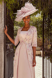 Floral Dusty Rose Midi Half Sleeves Mother of the Bride Dress