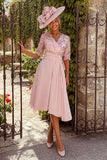 Dusty Rose A Line Floral Midi Mother of the Bride Dress with Sleeves