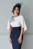 White and Navy Floral Bodycon Midi Mother of the Bride Dress