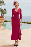 Dark Red Mermaid Long Ruffled Mother of the Bride Dress with Lace