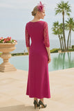 Dark Red Mermaid Long Ruffled Mother of the Bride Dress with Lace