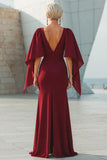Elegant Burgundy Mermaid Long Mother of the Bride Dress with Cape