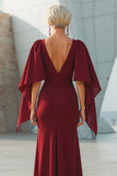 Elegant Burgundy Mermaid Long Mother of the Bride Dress with Cape