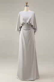 Mermaid Long Silver Ruched Mother of the Bride Dress with Pockets