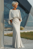 Silver Satin Mermaid Long Mother of the Bride Dress with Pockets