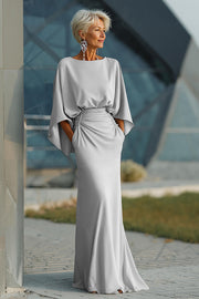 Silver Mermaid Long Mother of the Bride Dress with Pockets