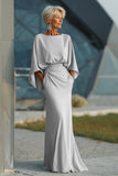 Mermaid Long Silver Ruched Mother of the Bride Dress with Pockets
