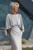 Silver Mermaid Long Mother of the Bride Dress with Pockets