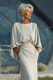 Silver Satin Mermaid Long Mother of the Bride Dress with Pockets