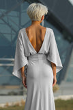 Silver Mermaid Long Mother of the Bride Dress with Pockets