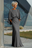 Mermaid Long Silver Ruched Mother of the Bride Dress with Pockets