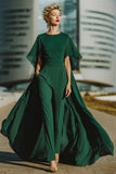 Dark Green Jewel Neck Long Mother of the Bride Pantsuits with Cape