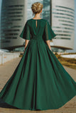 Dark Green Jewel Neck Long Mother of the Bride Pantsuits with Cape