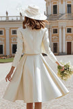 Ivory Satin 2 Piece Boat Neck Midi Wedding Dress with Jacket
