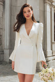Ivory Shawl Lapel Bodycon Flare Sleeves Short Blazer Wedding Dress