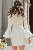 Ivory Shawl Lapel Bodycon Flare Sleeves Short Blazer Wedding Dress