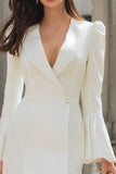 Ivory Shawl Lapel Bodycon Flare Sleeves Short Blazer Wedding Dress
