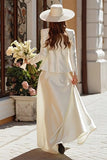 Ivory Satin Corset 2 Piece A Line Floor Length Wedding Dress with Jacket