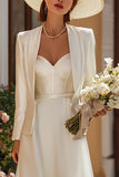 Ivory Satin Corset 2 Piece A Line Floor Length Wedding Dress with Jacket