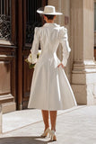 Ivory Shawl Lapel Single Breasted Midi Blazer Wedding Dress