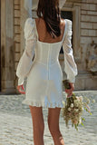 Ivory Bodycon Square Neck Short Wedding Dress with Sleeves