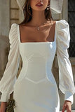 Ivory Bodycon Square Neck Short Wedding Dress with Sleeves