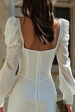 Ivory Bodycon Square Neck Short Wedding Dress with Sleeves