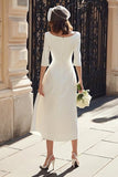 Ivory A Line Bateau Neck Satin Midi Wedding Dress