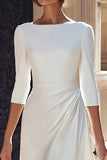 Ivory A Line Bateau Neck Satin Midi Wedding Dress