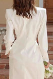 Ivory Shawl Lapel Satin Single Breasted Midi Blazer Wedding Dress