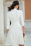 Ivory Notched Lapel A Line Satin Short Blazer Wedding Dress with Sleeves