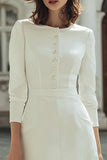 Ivory Boat Neck Bodycon Short Wedding Dress with Buttons
