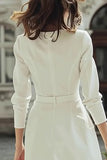 Ivory Boat Neck Bodycon Short Wedding Dress with Buttons