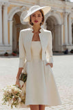 Ivory Satin A Line 2 Piece Short Wedding Dress with Jacket