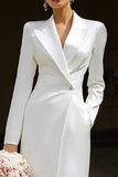 2 Piece Ivory Peak Lapel Long Blazer Wedding Pant Suits with Button