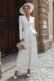Peak Lapel Ivory 2 Piece Maxi Blazer Wedding Pant Suits with Sleeves