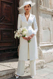 Ivory 2 Piece Long Blazer Notched Lapel Wedding Pant Suits with Belt