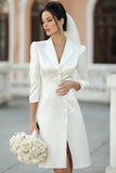 Ivory Notched Lapel Satin A Line Midi Blazer Wedding Dress