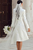 Ivory High Low Shawl Lapel Blazer Wedding Dress with Sleeves
